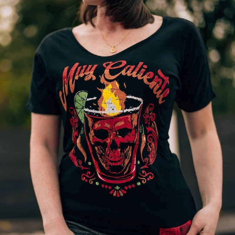 Distressed Women T Shirt with a Laid - Back AestheticWomen's Muy Caliente Slouchy T-Shirt - Black Distressed Women T Shirt with a Laid - Back AestheticWomen's Muy Caliente Slouchy T-Shirt - Black