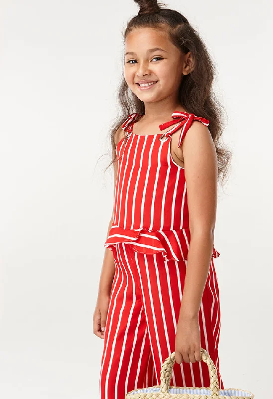 Women jumpsuits with bow - tie details for a sweet and charming appearanceStriped Frill Lace Jumpsuit Women jumpsuits with bow - tie details for a sweet and charming appearanceStriped Frill Lace Jumpsuit
