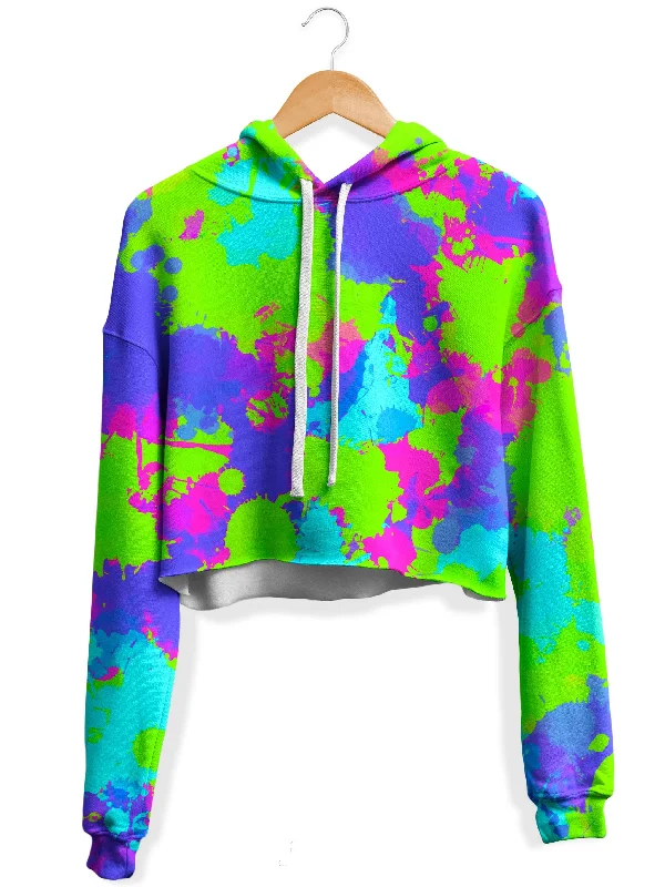 Women's mock - neck sweatshirt made of moisture - wicking material for fitness use90s Neon Paint Splatter Fleece Crop Hoodie Women's mock - neck sweatshirt made of moisture - wicking material for fitness use90s Neon Paint Splatter Fleece Crop Hoodie