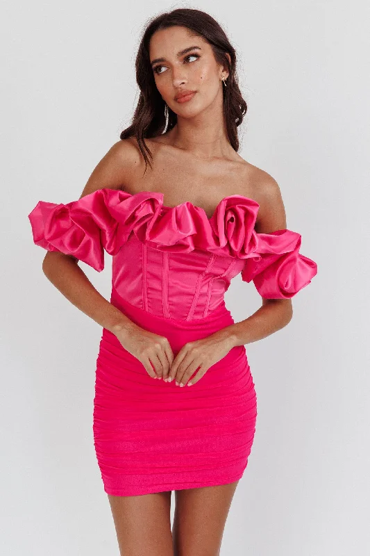 Little Black Women Dress with Sequins for a Glamorous Night OutArista Off-Shoulder Ruched Mini Dress Hot Pink Little Black Women Dress with Sequins for a Glamorous Night OutArista Off-Shoulder Ruched Mini Dress Hot Pink