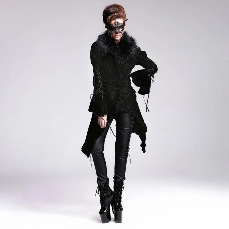 Women's quilted puffer jackets in a cropped silhouette for a modern twistWomen's Asymmetric Vintage Goth Fur Collar Coat Women's quilted puffer jackets in a cropped silhouette for a modern twistWomen's Asymmetric Vintage Goth Fur Collar Coat