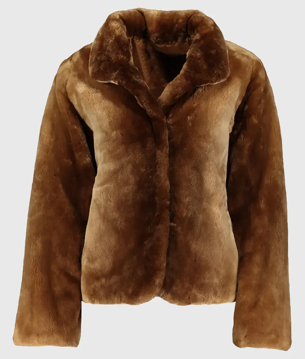 Real Fur Trimmed Midi Dresses​Athena Women Brown Sheared Beaver Fur Jacket