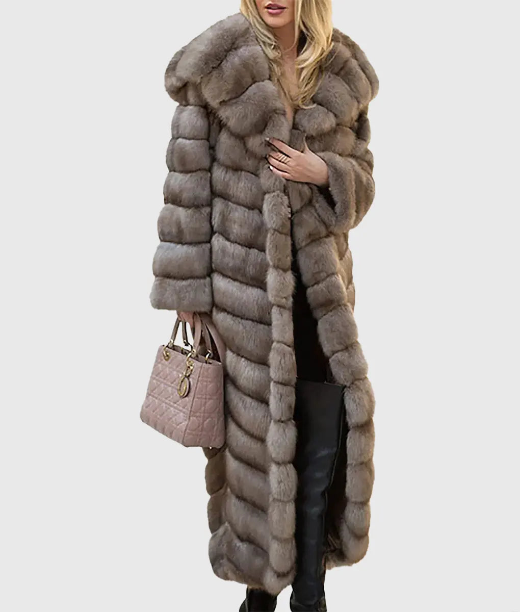 Real Fur Trimmed Trench Coats​Auriale Women Brown Long Sable Fur Coat