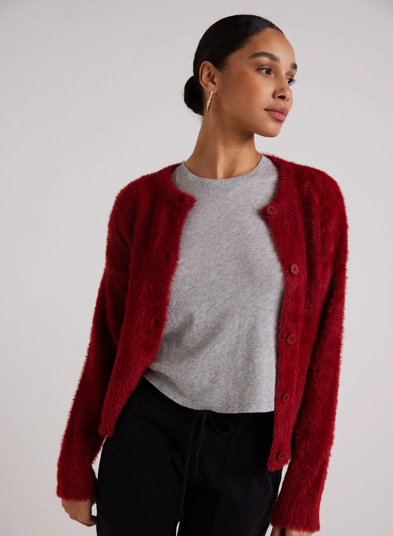 Women's windbreaker jackets with adjustable hoods for windy daysRuby Red Fuzzy Cardigan Women's windbreaker jackets with adjustable hoods for windy daysRuby Red Fuzzy Cardigan
