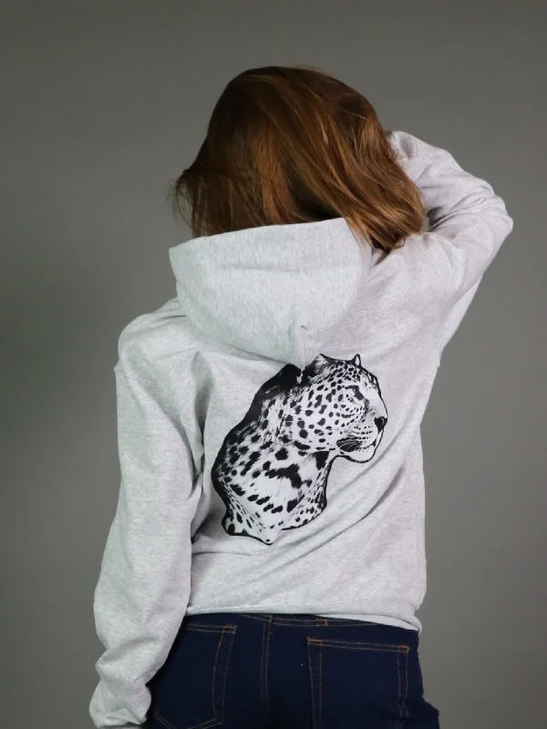 Women's fleece - lined hoodie with thumbholes for warmth in winterBLACK LEOPARD HOODIE (rygprint) - GRÅ Women's fleece - lined hoodie with thumbholes for warmth in winterBLACK LEOPARD HOODIE (rygprint) - GRÅ