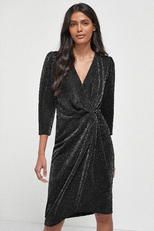 Printed Abstract Women Dress for a Modern and Artistic AppealBlack Sparkle Jersey Wrap Dress
