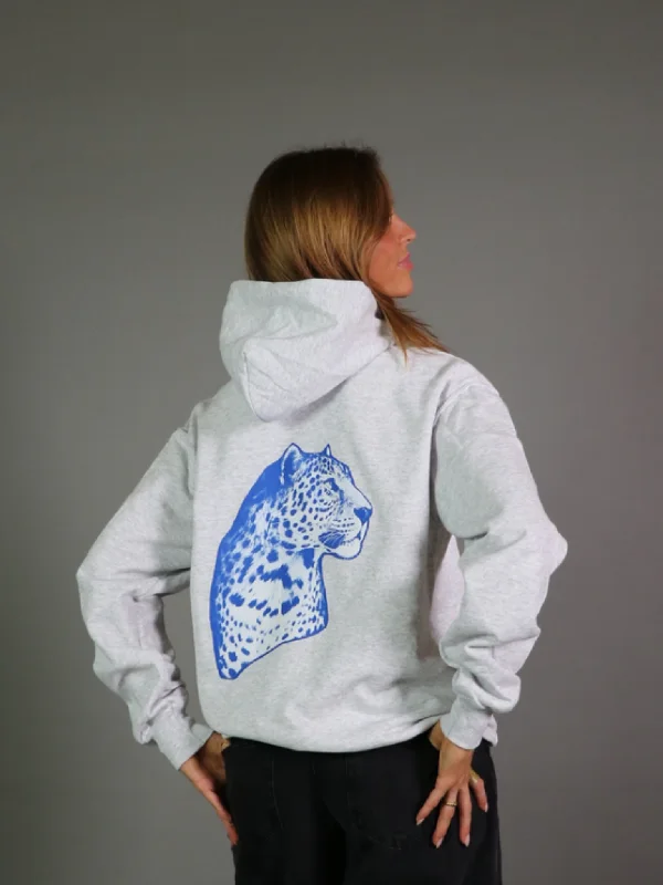 Women's hoodie with a detachable hood for customizable stylingBLUE LEOPARD HOODIE (rygprint) - GRÅ