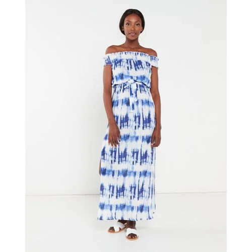 Maxi Women Dress with Floral Print for a Bohemian VibeBlue Tie Dye Maxi Dress