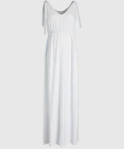 Maxi Women Dress with Floral Print for a Bohemian VibeBlue/White Maternity Dress