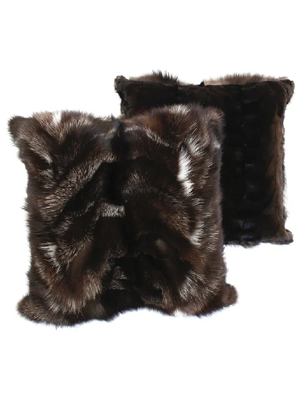 Real Fur Trimmed Belts​BROWN SILVER FOX FUR PILLOW REVERSIBLE TO DARK SHEARED MINK