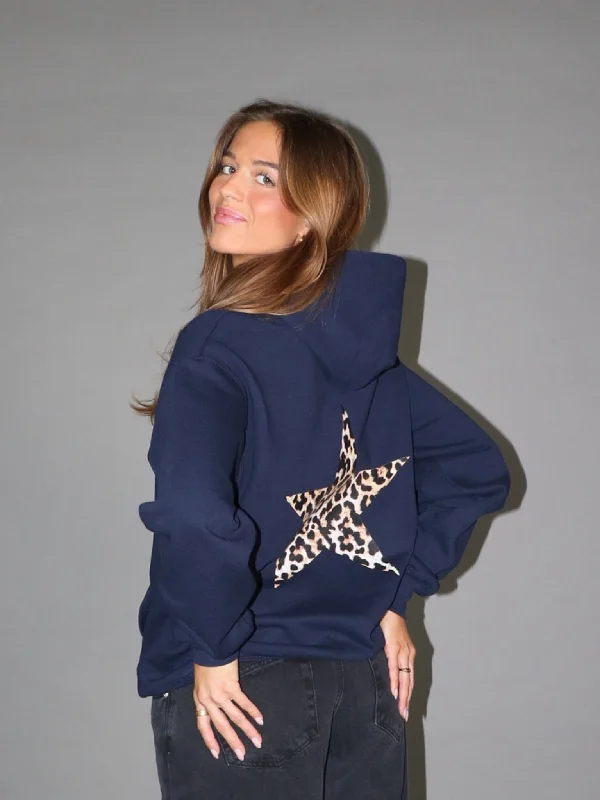 Women's color - block hoodie combining bold hues for a fashion - forward statementBROWN LEOSTAR HOODIE (rygprint) - NAVY Women's color - block hoodie combining bold hues for a fashion - forward statementBROWN LEOSTAR HOODIE (rygprint) - NAVY