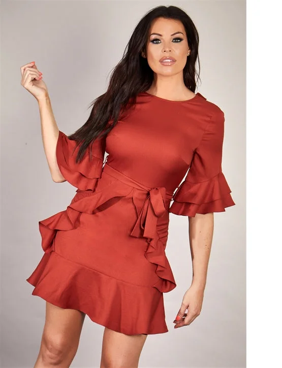 Printed Abstract Women Dress for a Modern and Artistic AppealBrown Skater Dress