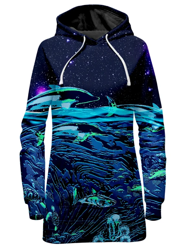 Women's cropped sweatshirt with a lace - trimmed hem for a romantic lookCelestial Seascape Hoodie Dress Women's cropped sweatshirt with a lace - trimmed hem for a romantic lookCelestial Seascape Hoodie Dress