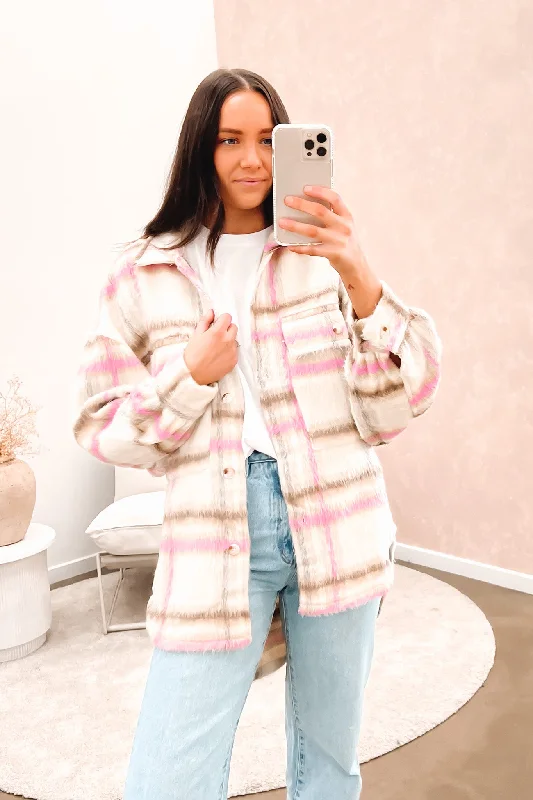 Women's cropped leather jackets with silver zippers for a punk - inspired outfitChelsie Shacket Pink Mocha Women's cropped leather jackets with silver zippers for a punk - inspired outfitChelsie Shacket Pink Mocha