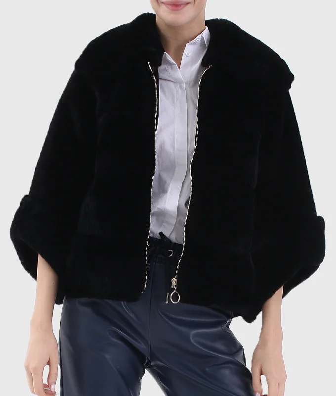 Real Fur Trimmed Denim Jackets​Chester Women Black Mink Fur Jacket