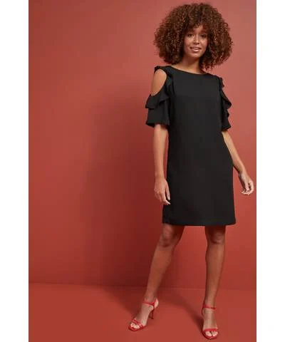 Wrap - Style Women Dress with Adjustable Fit for All Body TypesCold Shoulder Dress Black Wrap - Style Women Dress with Adjustable Fit for All Body TypesCold Shoulder Dress Black