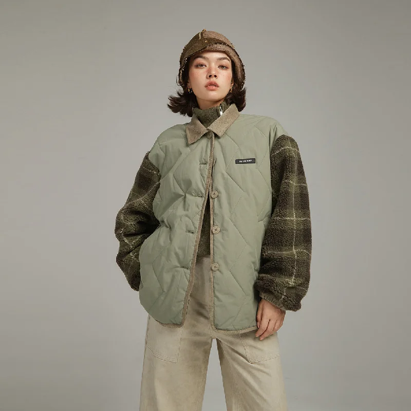 Women's military - style jackets with epaulets for a tough and fashionable appearanceCheck Sleeve Quilted Sporty Jacket Women's military - style jackets with epaulets for a tough and fashionable appearanceCheck Sleeve Quilted Sporty Jacket