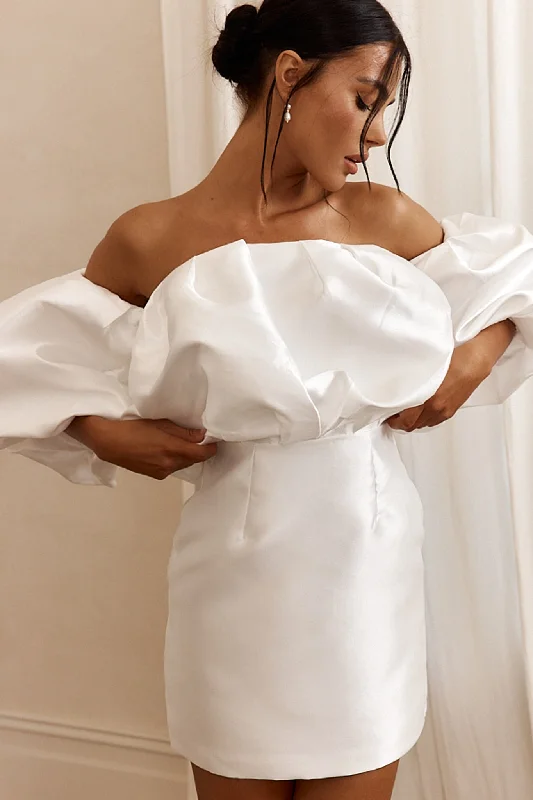 Little Black Women Dress with Sequins for a Glamorous Night OutDream Time Puffed Neckline Mini Dress Off White Little Black Women Dress with Sequins for a Glamorous Night OutDream Time Puffed Neckline Mini Dress Off White