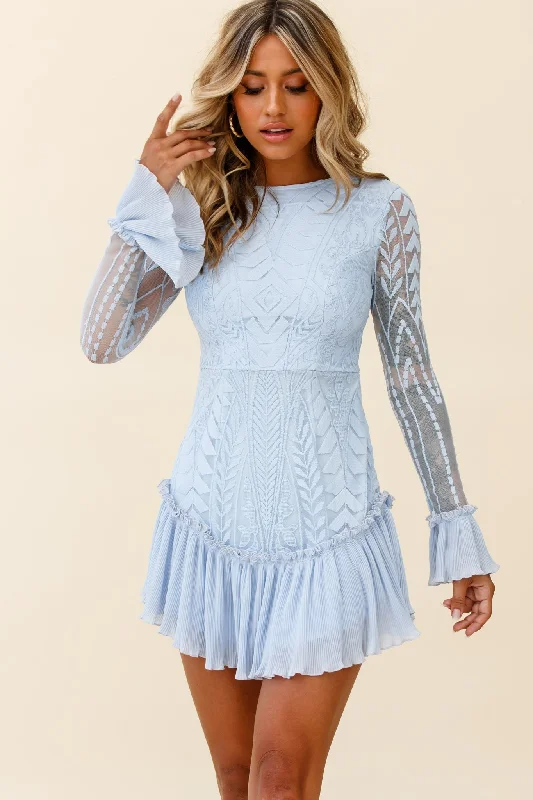 Backless Women Dress for a Sexy and Alluring Look at Evening EventsDreamy Long Sleeve Mini Dress Steel Blue Backless Women Dress for a Sexy and Alluring Look at Evening EventsDreamy Long Sleeve Mini Dress Steel Blue