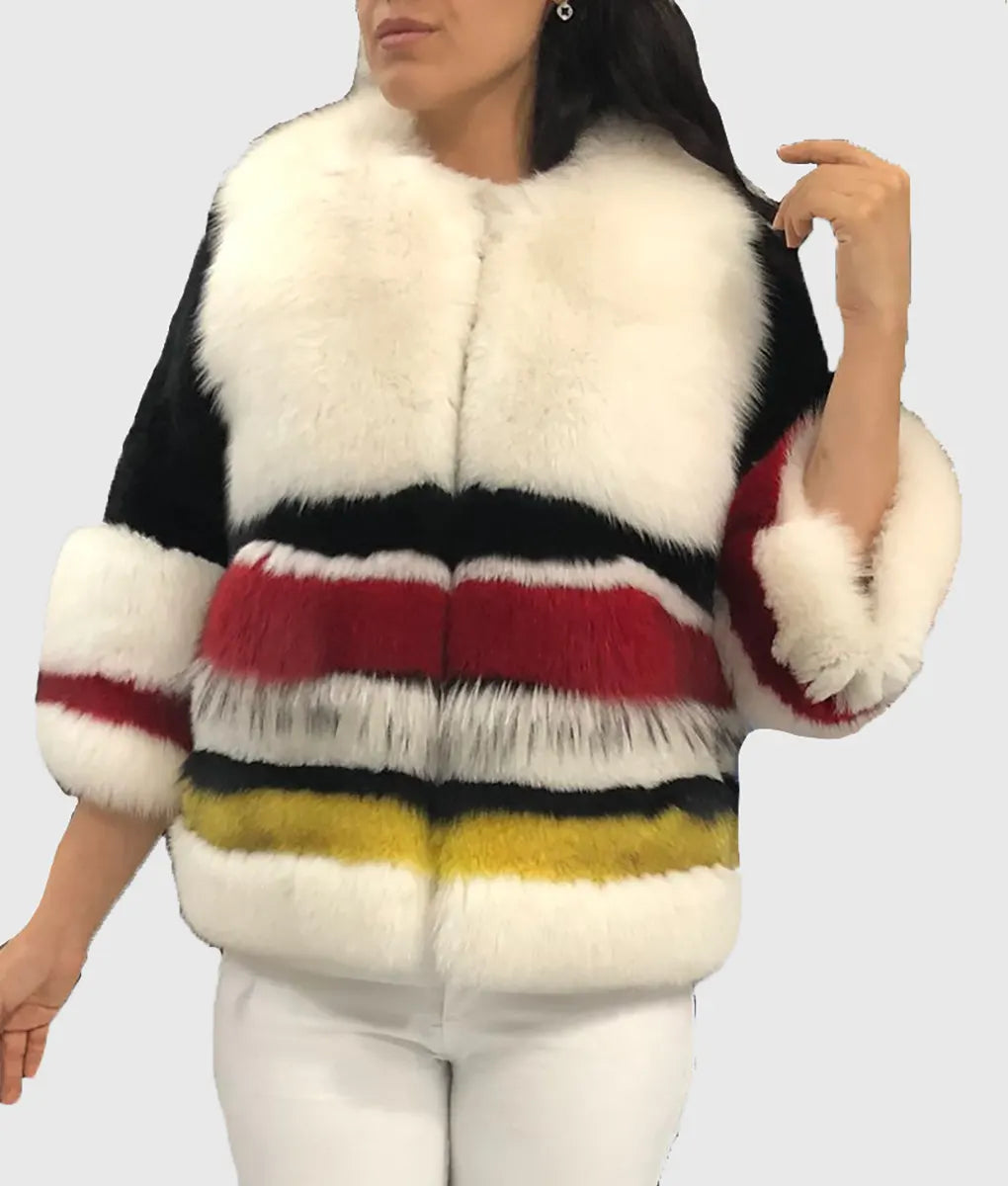 Real Fur Coats for Women Winter​Een Women Multicolor Fox Fur Jacket