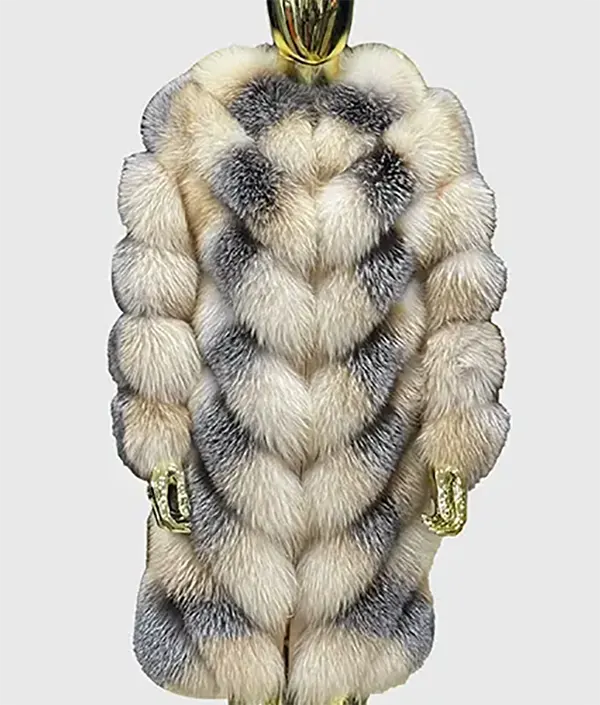 Real Fur Jackets for Men Fashion​Elsa Women Brown & Grey Long Fox Fur Coat
