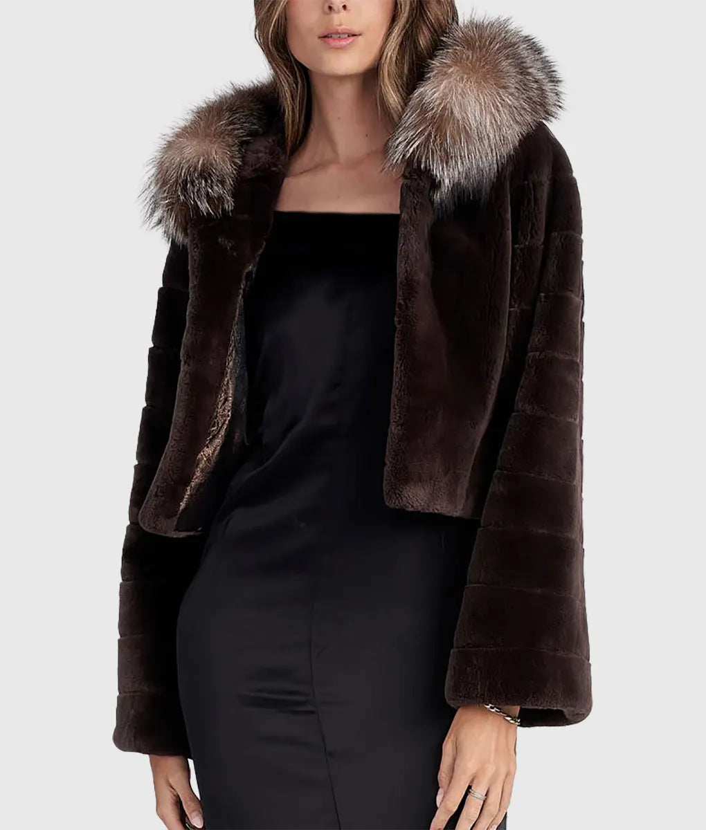Real Fur Stole for Evening EventsEmison Women Brown Hooded Sheared Beaver Fur Jacket Real Fur Stole for Evening EventsEmison Women Brown Hooded Sheared Beaver Fur Jacket