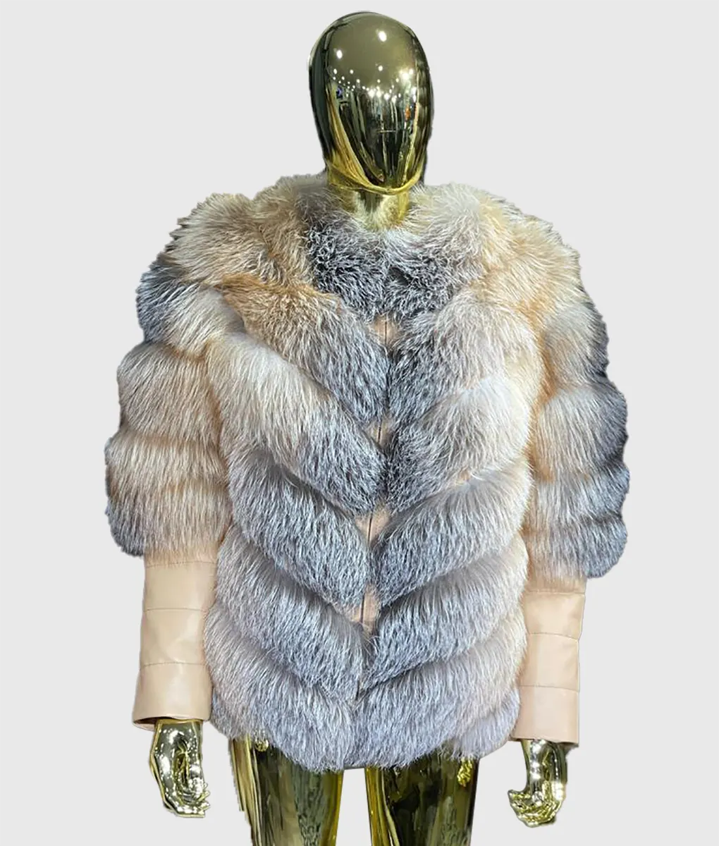 Real Fur Trimmed Boots Women​Eone Women Grey & Brown Fox Fur Coat