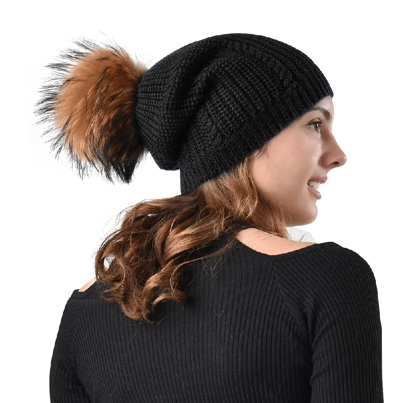 Real Fur Trimmed Leather JacketsFURTALK Women Winter Real Fur Slouchy Pompom Hat Drop Shipping AD009 Real Fur Trimmed Leather JacketsFURTALK Women Winter Real Fur Slouchy Pompom Hat Drop Shipping AD009