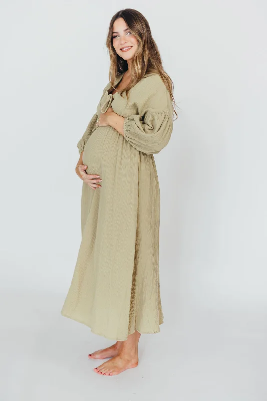 Halter Neck Women Dress to Show Off the Shoulders and NecklineHunter 100% Cotton Gauze Midi Dress in Thyme - Bump Friendly and Inclusive Sizing Halter Neck Women Dress to Show Off the Shoulders and NecklineHunter 100% Cotton Gauze Midi Dress in Thyme - Bump Friendly and Inclusive Sizing