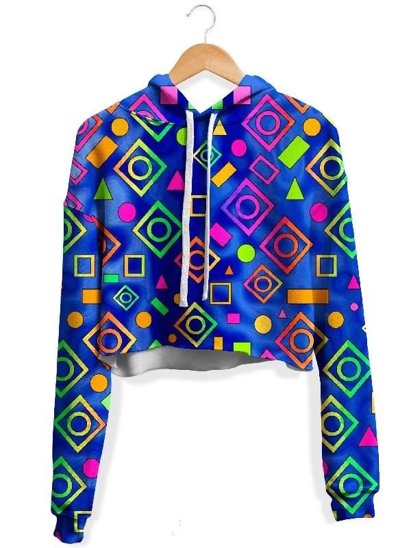 Women's mock - neck sweatshirt made of moisture - wicking material for fitness useGeometric On Blue Fleece Crop Hoodie Women's mock - neck sweatshirt made of moisture - wicking material for fitness useGeometric On Blue Fleece Crop Hoodie