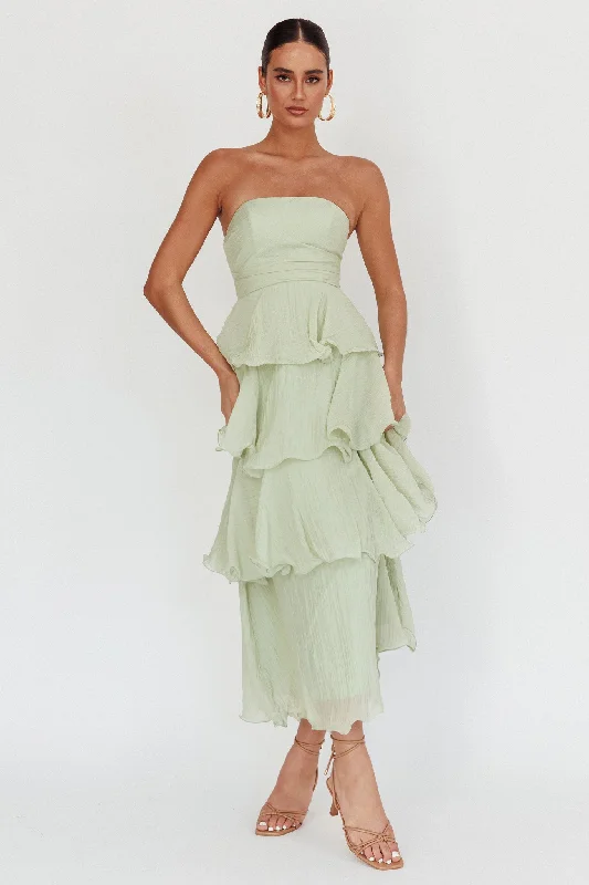 Sleeveless Women Dress in Bright Colors for Summer PartiesGiavana Strapless Layered Midi Dress Sage Sleeveless Women Dress in Bright Colors for Summer PartiesGiavana Strapless Layered Midi Dress Sage