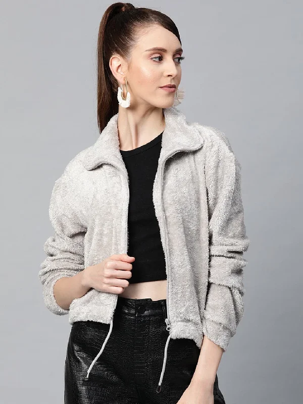 Women's long - line cardigan jackets in a soft knit for a cozy and elegant lookGrey Drawstring Faux Fur Jacket Women's long - line cardigan jackets in a soft knit for a cozy and elegant lookGrey Drawstring Faux Fur Jacket