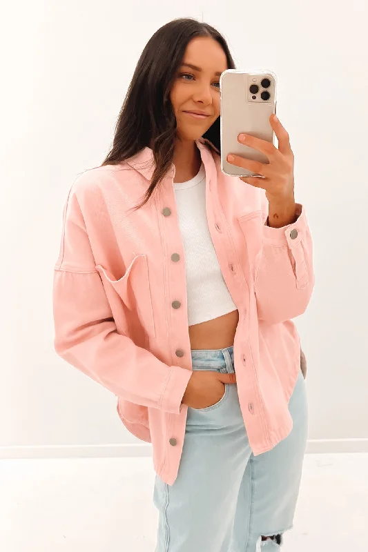 Women's cropped satin jackets in pastel shades for a glamorous evening outHarley Denim Jacket Blush Women's cropped satin jackets in pastel shades for a glamorous evening outHarley Denim Jacket Blush