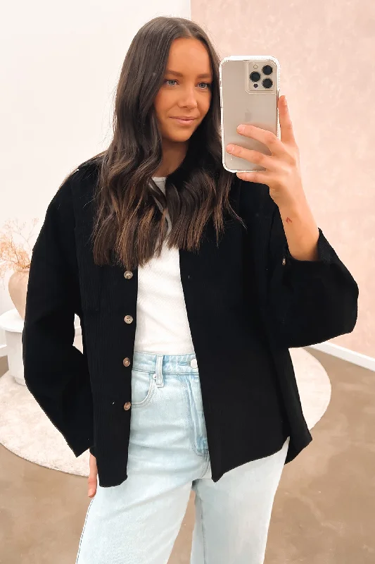 Women's trench coats with a removable belt for customizable stylingHayden Cord Shacket Black Women's trench coats with a removable belt for customizable stylingHayden Cord Shacket Black