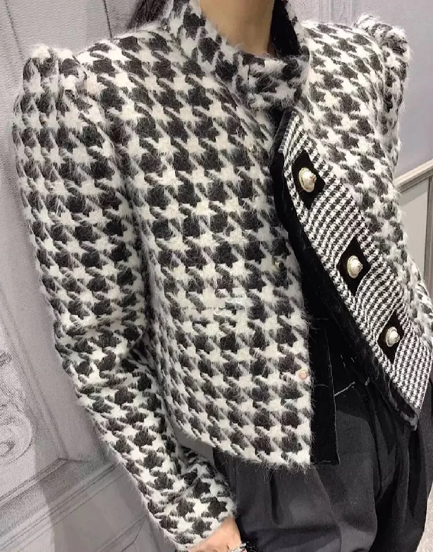 Women's long - length wool blend jackets for a warm and stylish winter lookHoundstooth Cropped Tweed Coat Women's long - length wool blend jackets for a warm and stylish winter lookHoundstooth Cropped Tweed Coat
