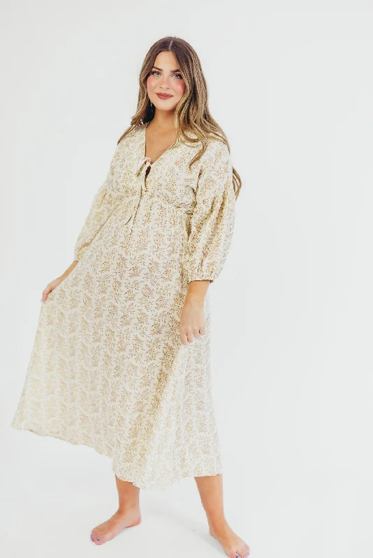 Long - Sleeve Women Dress in Velvet for a Luxurious Winter LookHunter 100% Cotton Gauze Midi Dress in Natural/Tan Floral - Bump Friendly and Inclusive Sizing Long - Sleeve Women Dress in Velvet for a Luxurious Winter LookHunter 100% Cotton Gauze Midi Dress in Natural/Tan Floral - Bump Friendly and Inclusive Sizing