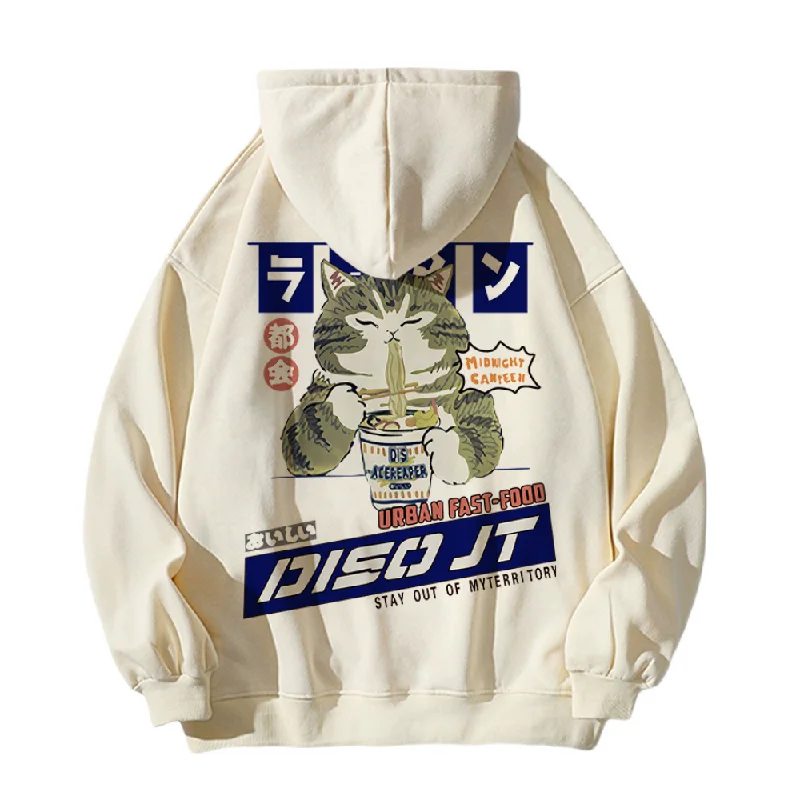 Women's quarter - zip sweatshirt made of organic cotton for eco - conscious fashionJapanese Greedy Cat Print Hoodie Women's quarter - zip sweatshirt made of organic cotton for eco - conscious fashionJapanese Greedy Cat Print Hoodie