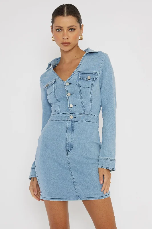 Shift Women Dress with a Simple and Classic Design for Everyday WearJazelle Long Sleeve Mini Dress Denim Shift Women Dress with a Simple and Classic Design for Everyday WearJazelle Long Sleeve Mini Dress Denim