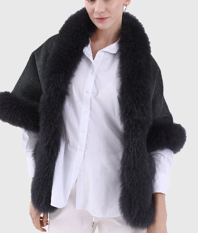Real Fur Collars for Coats​Jean Women Black Cashmere Coat With Mink Fur Collar
