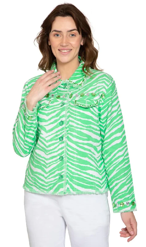 Women's long - line cardigan jackets in a soft knit for a cozy and elegant lookWomen's Jewel Trimmed Zebra Printed Canvas Jacket Women's long - line cardigan jackets in a soft knit for a cozy and elegant lookWomen's Jewel Trimmed Zebra Printed Canvas Jacket