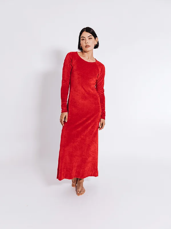 Women jumpsuits with pocket details for added functionality and convenienceOrganic Vegan Velour Dress | Scarlet Red Women jumpsuits with pocket details for added functionality and convenienceOrganic Vegan Velour Dress | Scarlet Red