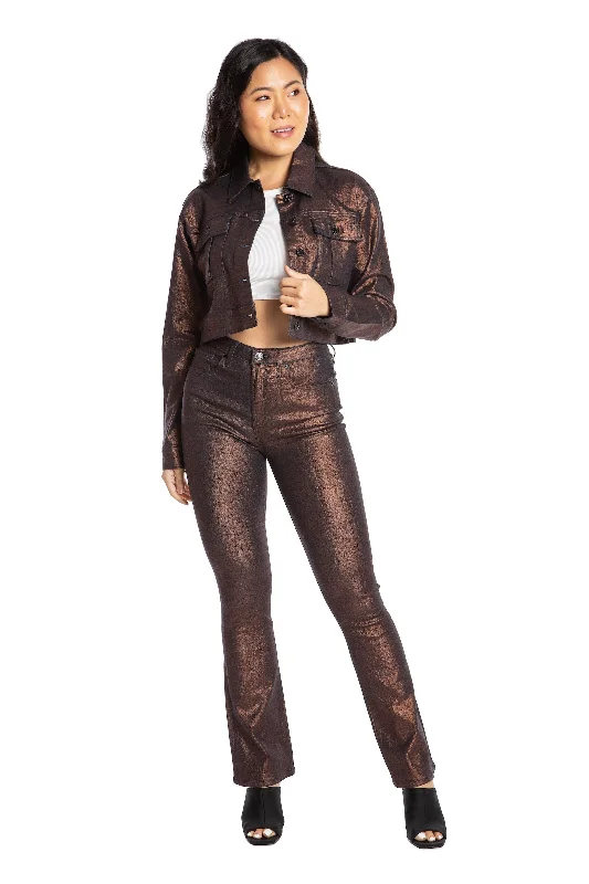 Women's crew - neck sweatshirt in a heather gray shade for a classic and versatile optionJulian Glossy Coated Jacket Women's crew - neck sweatshirt in a heather gray shade for a classic and versatile optionJulian Glossy Coated Jacket