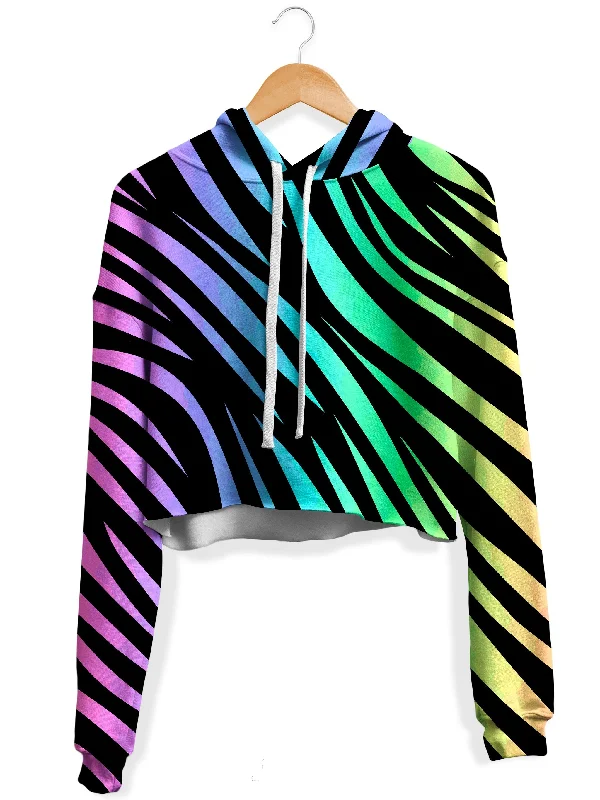 Women's cropped sweatshirt with a lace - trimmed hem for a romantic lookJungle Rainbow Fleece Crop Hoodie Women's cropped sweatshirt with a lace - trimmed hem for a romantic lookJungle Rainbow Fleece Crop Hoodie