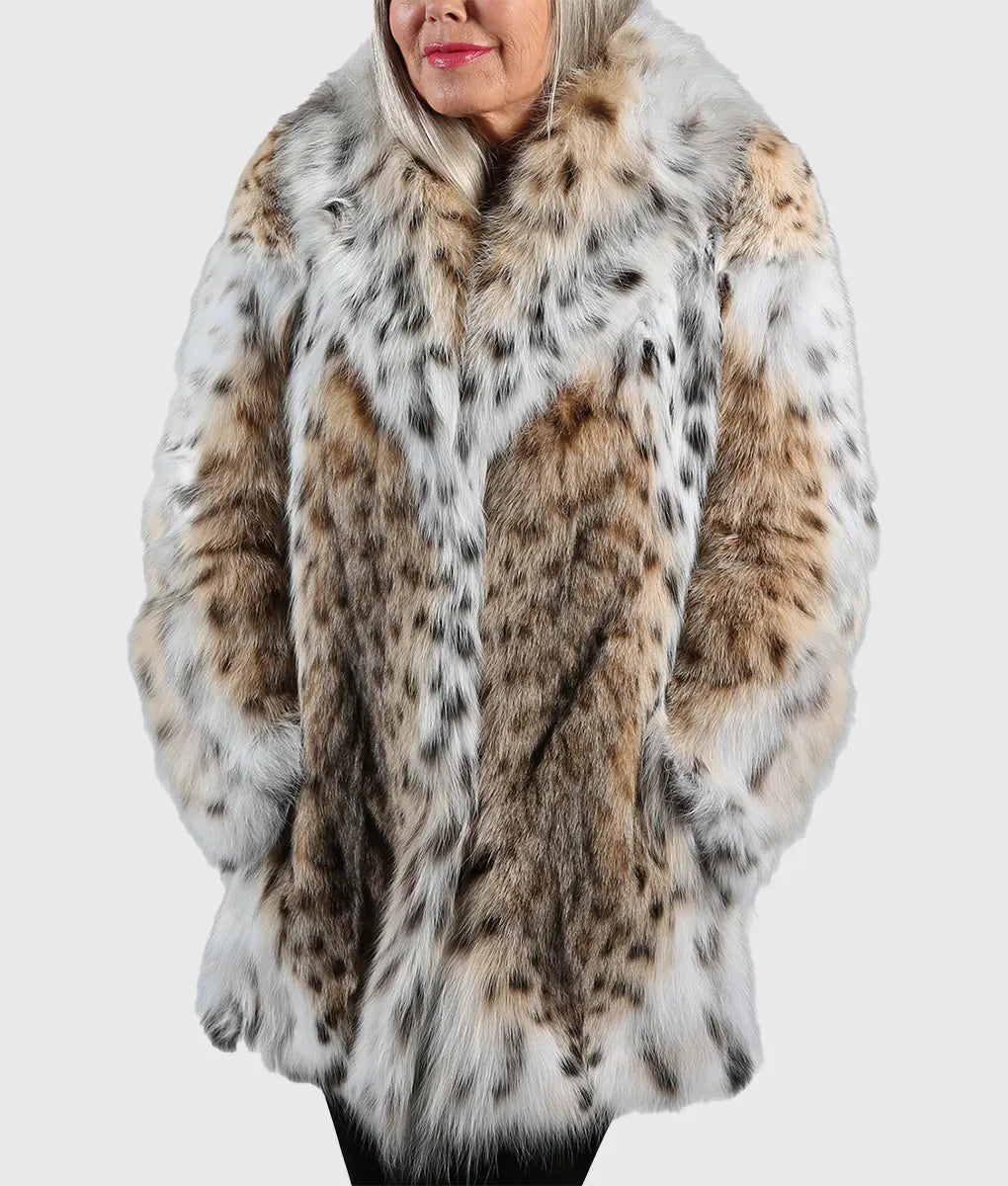 Real Fur Gloves for Ladies​Katliene Women White Cat Lynx Fur Jacket