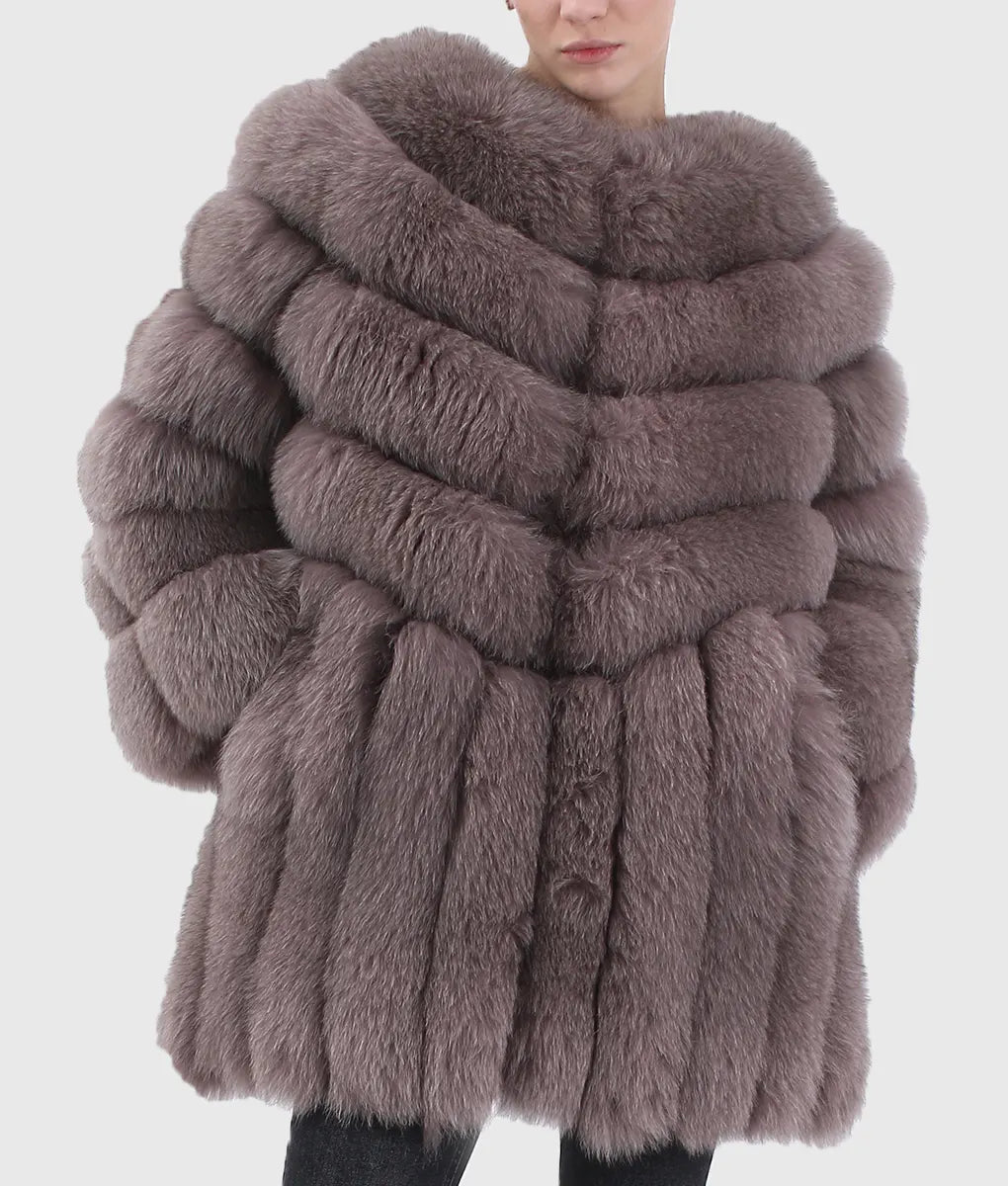 Real Fur Trimmed Cardigans​Kens Women Brown Fox Fur Jacket