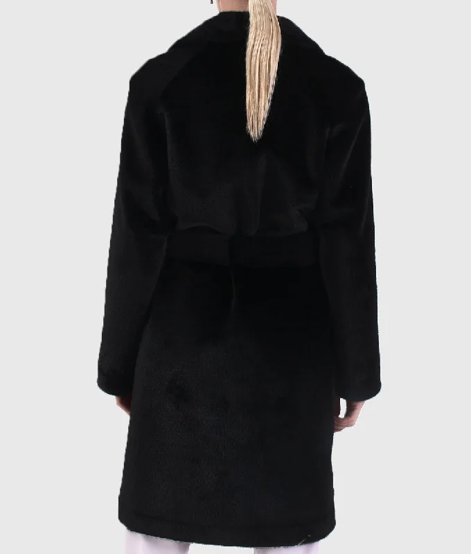 Real Fur Trimmed Shawls​Keone Women Black Long Mink Fur Coat With Rope
