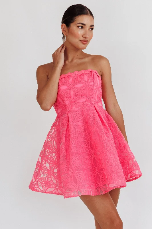Ball Gown Women Dress with a Full Skirt for a Princess - like LookKesenia Strapless Embroidered Mini Dress Hot Pink Ball Gown Women Dress with a Full Skirt for a Princess - like LookKesenia Strapless Embroidered Mini Dress Hot Pink