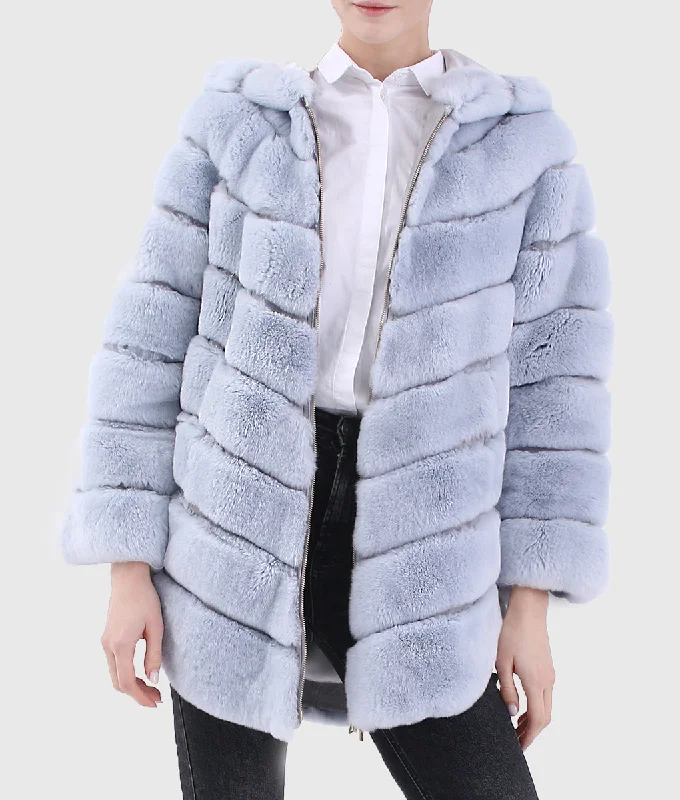 Real Fur - Lined Slippers Comfort​Lavendar Trimmed Shearling Coat with Hood