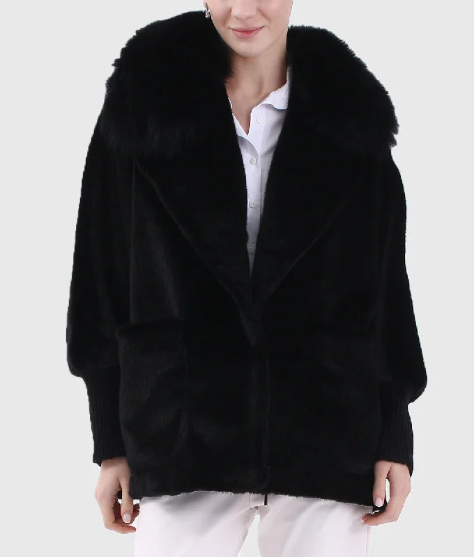 Real Fur Trimmed Hats for Men​Leins Women Black Mink Fur Jacket