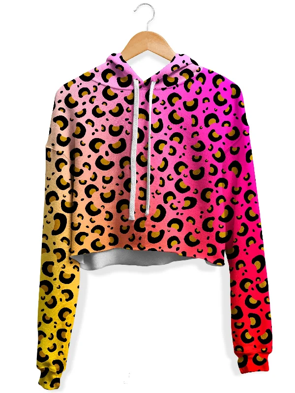 Women's mock - neck sweatshirt made of moisture - wicking material for fitness useLeopard Spots Fleece Crop Hoodie Women's mock - neck sweatshirt made of moisture - wicking material for fitness useLeopard Spots Fleece Crop Hoodie